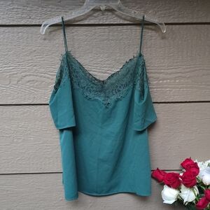 NY&CO Green Lace Trim Cold Shoulder Crepe Blouse XL